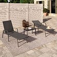 ID MARKET - Lot de 2 transats de jardin inclinables FIDJI en acier gris anthracite et toile grise - vignette