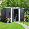 ID MARKET - Abri de jardin 5,3 M² gris en acier galvanisé avec base - vignette