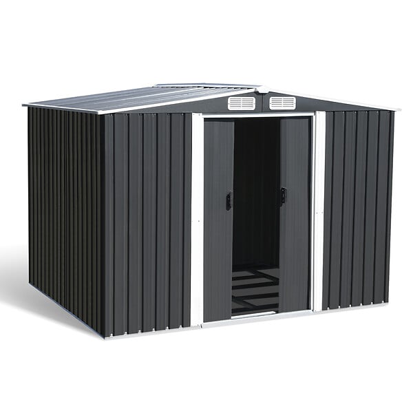ID MARKET - Abri de jardin 5,3 M² gris en acier galvanisé avec base - large