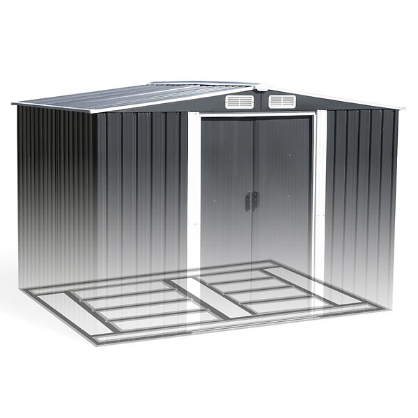 ID MARKET - Abri de jardin 5,3 M² gris en acier galvanisé avec base - large
