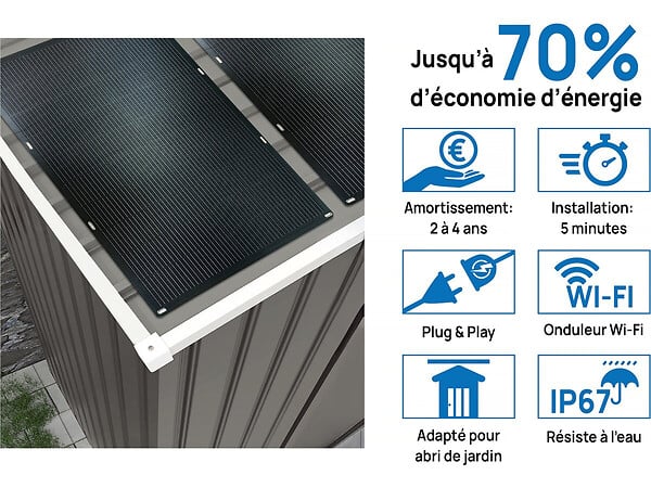 HABITAT ET JARDIN - Abri jardin métal "Dallas"- 2.71 m² avec panneau solaire - large