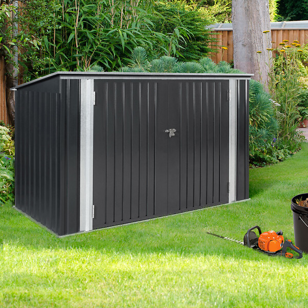 ID MARKET - Abri de jardin en métal gris anthracite verrouillable multi-rangement pour stockage vélos, outils, poubelles - large