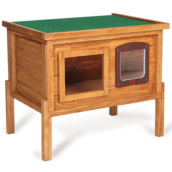 ID MARKET - Niche autochauffante en bois pour chat avec porte et fenêtre - large