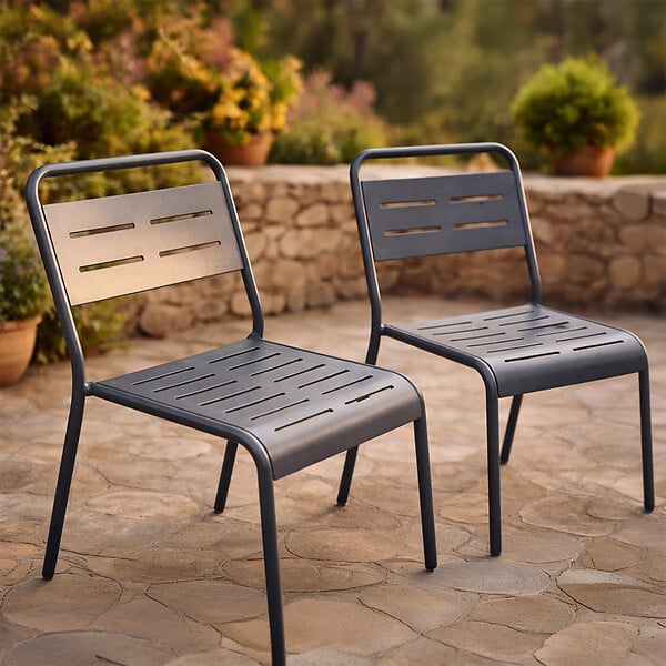 CONCEPT USINE - Lot de 2 chaises de jardin empilables gris foncé BERGAME $ - large
