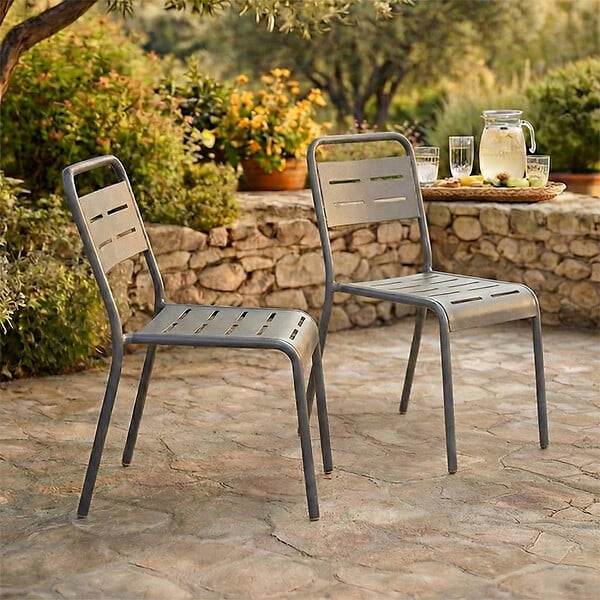 CONCEPT USINE - Lot de 2 chaises de jardin empilables gris foncé BERGAME $ - large