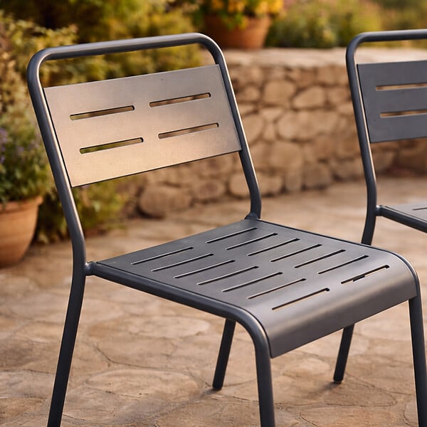 CONCEPT USINE - Lot de 2 chaises de jardin empilables gris foncé BERGAME $ - large