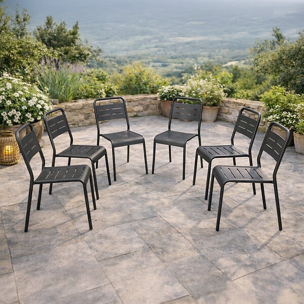 CONCEPT USINE - Lot de 6 chaises de jardin empilables gris foncé BERGAME $ - large