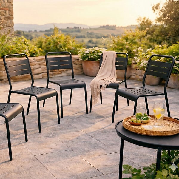 CONCEPT USINE - Lot de 6 chaises de jardin empilables gris foncé BERGAME $ - large