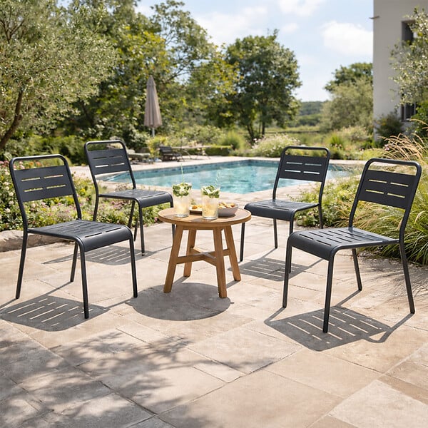 CONCEPT USINE - Lot de 4 chaises de jardin empilables gris foncé BERGAME - large