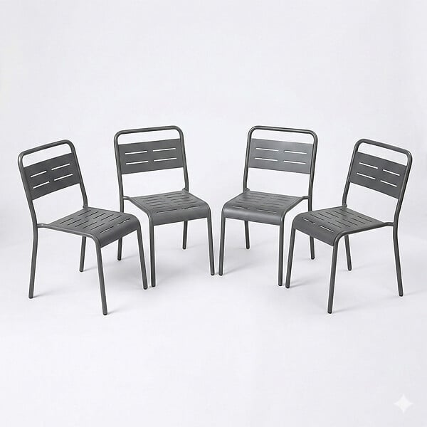 CONCEPT USINE - Lot de 4 chaises de jardin empilables gris foncé BERGAME - large