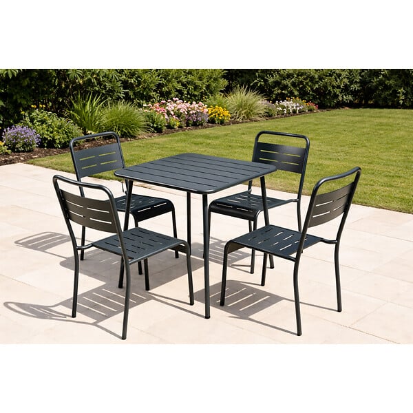 CONCEPT USINE - Lot de 4 chaises de jardin empilables gris foncé BERGAME - large
