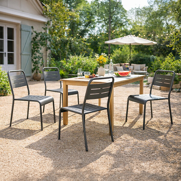 CONCEPT USINE - Lot de 4 chaises de jardin empilables gris foncé BERGAME - large