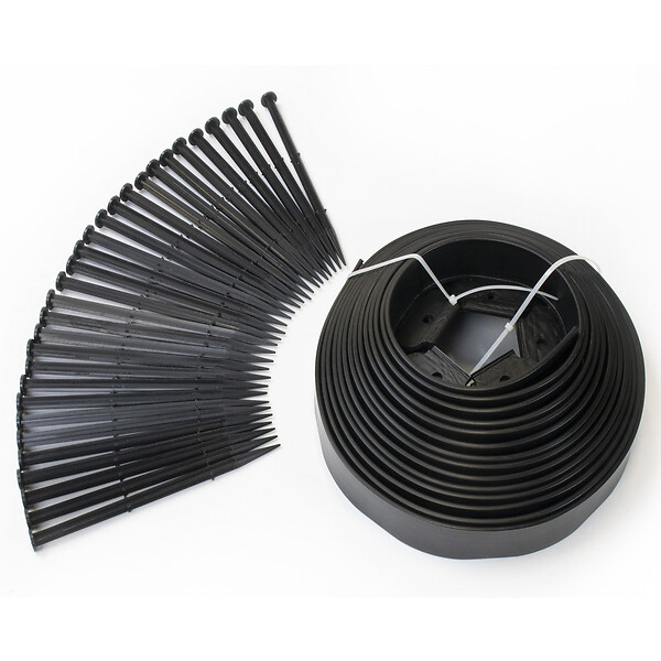 ID MARKET - Bordurette de jardin flexible 10 M noire hauteur 5 CM + 30 piquets - large