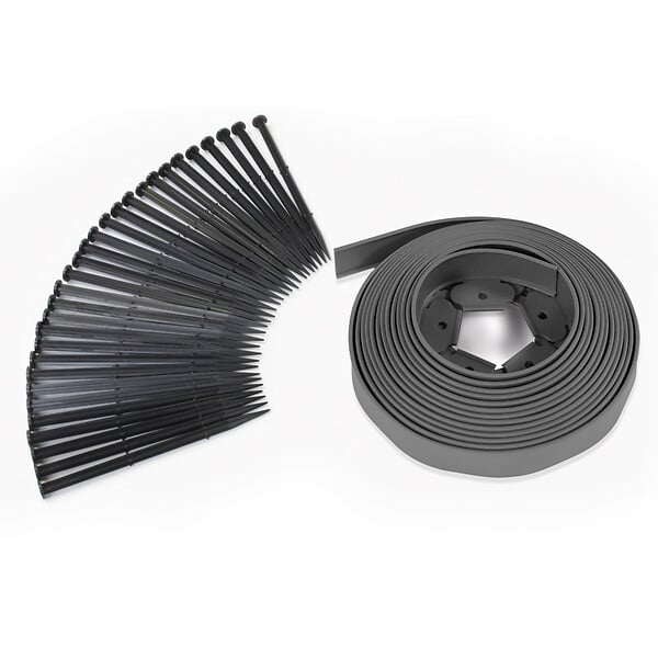 ID MARKET - Bordurette de jardin flexible 10 M gris anthracite hauteur 5 CM + 30 piquets - large