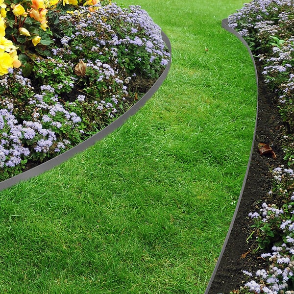 ID MARKET - Bordurette de jardin flexible 10 M gris anthracite hauteur 5 CM + 30 piquets - large