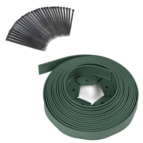 ID MARKET - Bordurette de jardin flexible 10 M verte hauteur 5 CM + 30 piquets - large