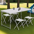 ID MARKET - Table de camping pliante réglable en hauteur 120 cm et 4 tabourets blanc - vignette