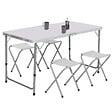 ID MARKET - Table de camping pliante réglable en hauteur 120 cm et 4 tabourets blanc - vignette