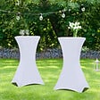 ID MARKET - Lot de 2 tables hautes pliantes 105 CM et 2 housses blanches - vignette