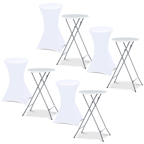 ID MARKET - Lot de 4 tables hautes pliantes 105 cm et 4 housses blanches - large