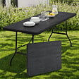 ID MARKET - Table pliante d'appoint portable 180 cm pour camping ou réception imitation bois noir - vignette