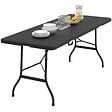 ID MARKET - Table pliante d'appoint portable 180 cm pour camping ou réception imitation bois noir - vignette