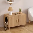 ID MARKET - Maison de toilette chat cache-litière JULIETTE avec doubles portes lattes tasseau bois coloris chêne - vignette