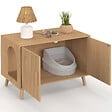 ID MARKET - Maison de toilette chat cache-litière JULIETTE avec doubles portes lattes tasseau bois coloris chêne - vignette