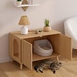 ID MARKET - Maison de toilette chat cache-litière JULIETTE avec doubles portes lattes tasseau bois coloris chêne - vignette