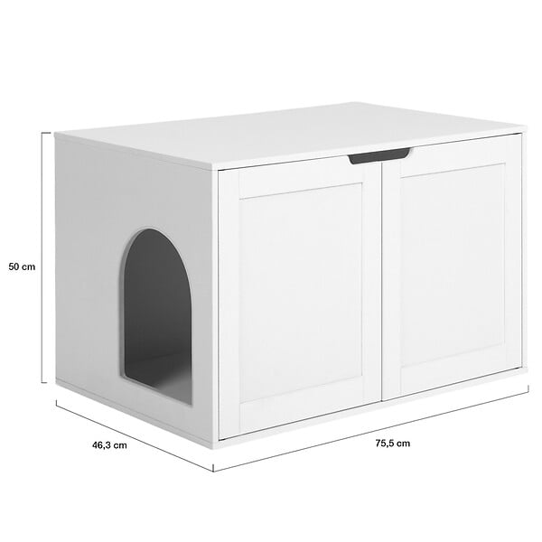 ID MARKET - Maison de toilette chat cache-litière avec doubles portes blanc - large