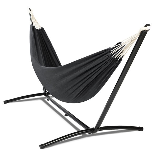 ID MARKET - Hamac avec support métal noir et toile gris anthracite - large