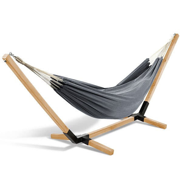 ID MARKET - Hamac avec support bois et toile gris anthracite TAHITI - large