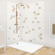 99DECO - Lot de 2 panneaux de douche en aluminium (90x220 & 120x220 cm) + profilés blanc - Mix Hexa Travertin - Effet pierre - vignette