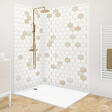 99DECO - Lot de 2 panneaux de douche en PVC (90x220 & 120x220 cm) + profilés blanc - Mix Hexa Travertin - Effet pierre - vignette