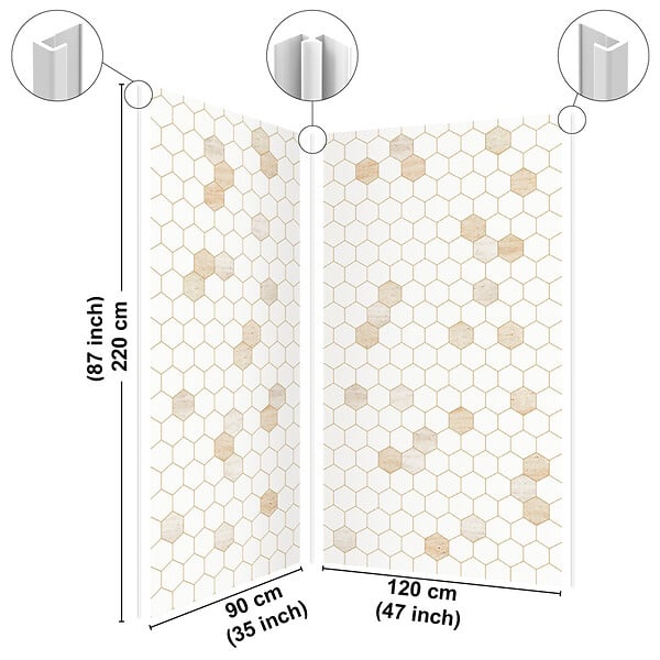 99DECO - Lot de 2 panneaux de douche en PVC (90x220 & 120x220 cm) + profilés blanc - Mix Hexa Travertin - Effet pierre - large