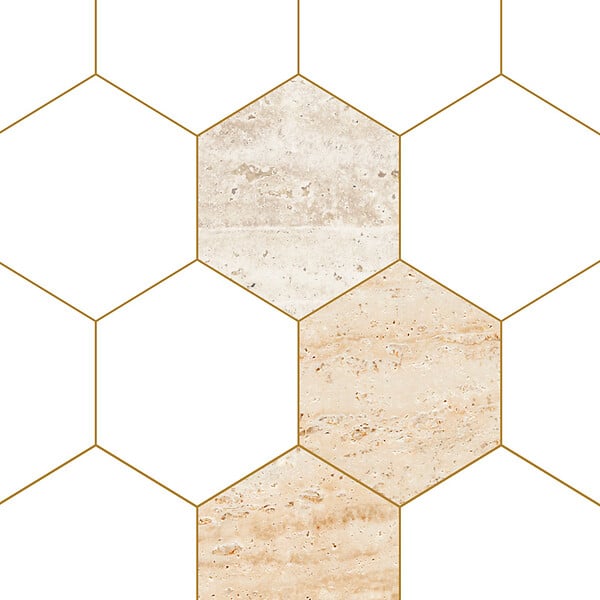 99DECO - Lot de 2 panneaux de douche en PVC (90x220 & 120x220 cm) + profilés blanc - Mix Hexa Travertin - Effet pierre - large