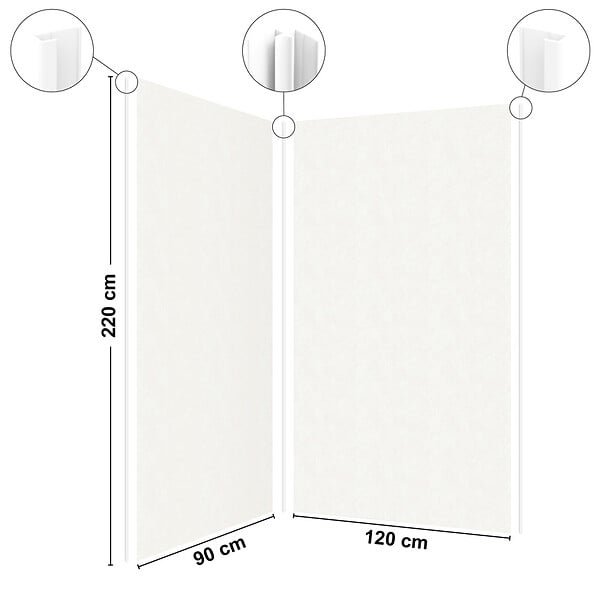 99DECO - Lot de 2 panneaux de douche en PVC (90x220 & 120x220 cm) + profilés blanc - Pierre Claire - Blanc - large