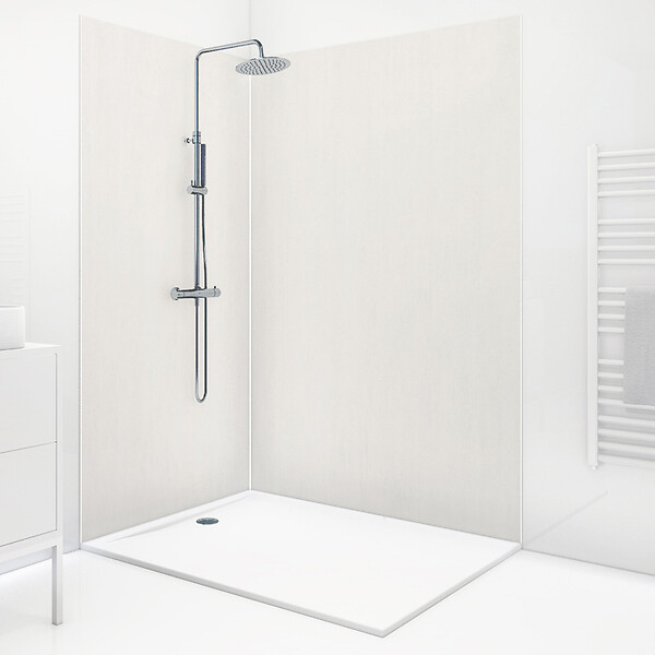 99DECO - Lot de 2 panneaux de douche en aluminium (90x220 & 120x220 cm) + profilés blanc - Pierre Claire - Blanc - large