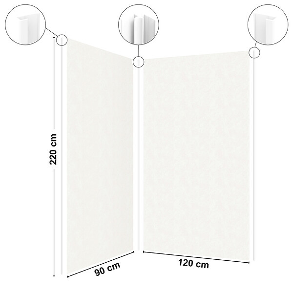 99DECO - Lot de 2 panneaux de douche en aluminium (90x220 & 120x220 cm) + profilés blanc - Pierre Claire - Blanc - large