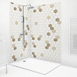 99DECO - Lot de 2 panneaux de douche en aluminium (90x220 & 120x220 cm) + profilés blanc - Mix Hexa Bois - Effet bois et pierre - vignette