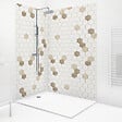 99DECO - Lot de 2 panneaux de douche en PVC (90x220 & 120x220 cm) + profilés blanc - Mix Hexa Bois - Effet bois et pierre - vignette