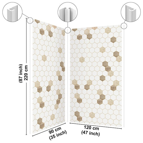 99DECO - Lot de 2 panneaux de douche en PVC (90x220 & 120x220 cm) + profilés blanc - Mix Hexa Bois - Effet bois et pierre - large