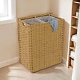 ID MARKET - Panier à linge 2 bacs effet rotin ALVIN tissu écru - vignette