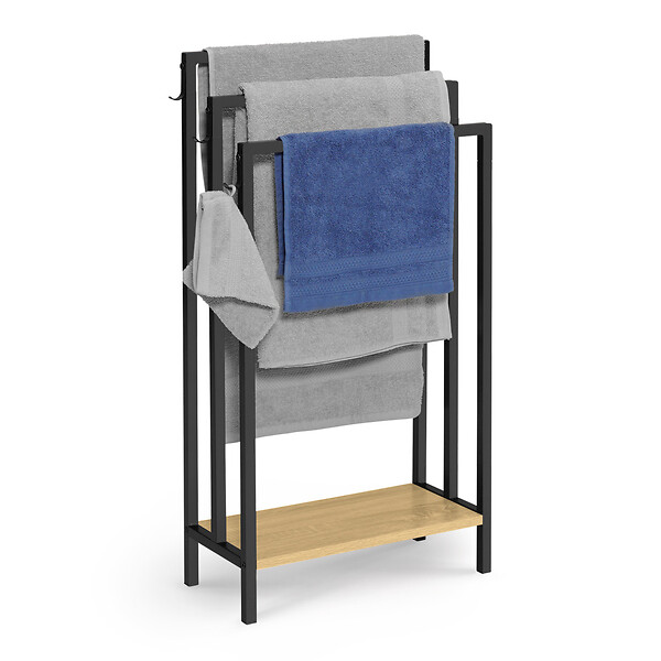 ID MARKET - Porte-serviettes sur pied 3 niveaux DETROIT avec étagère design industriel - large