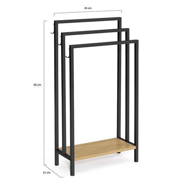 ID MARKET - Porte-serviettes sur pied 3 niveaux DETROIT avec étagère design industriel - large