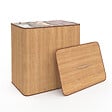 ID MARKET - Panier à linge 3 bacs amovibles bambou ALBA tissu écru - vignette