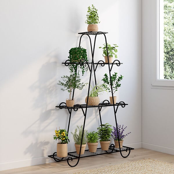 ID MARKET - Etagère à pots de fleurs porte plante en métal 9 niveaux - large