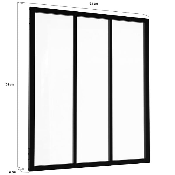 ID MARKET - Verrière atelier 3 vitrages L. 93 x H. 108 cm en métal noir et verre trempé - large