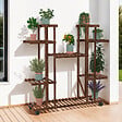 ID MARKET - Etagère à pots de fleurs porte plante en bois 8 niveaux à roulettes - vignette