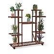 ID MARKET - Etagère à pots de fleurs porte plante en bois 8 niveaux à roulettes - vignette